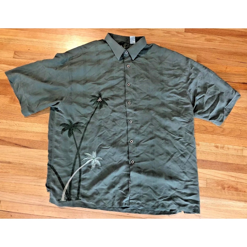 Bamboo Cay Men's Shirt Hawaiin 2XL Gray Striped Palm Tree Vintage‎ Korean Resort